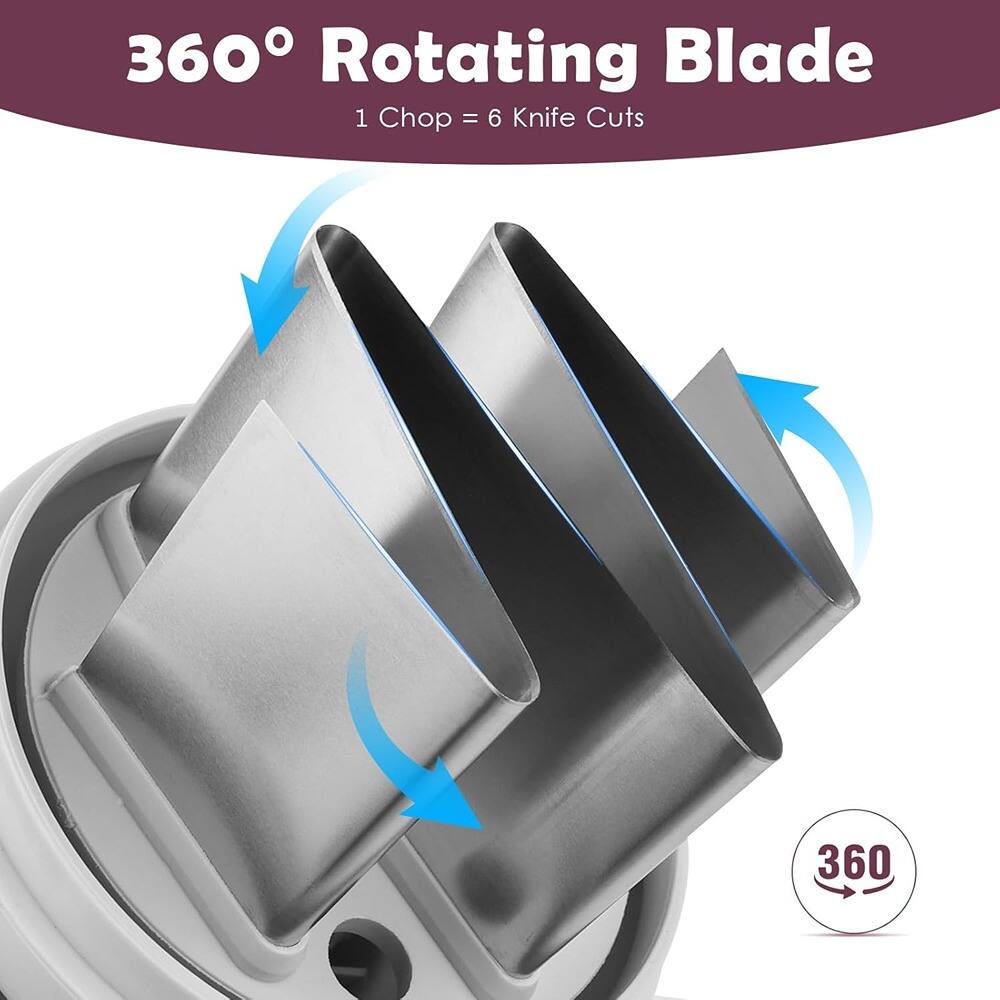 360° Rotating Blade
1 Chop = 6 Knife Cuts