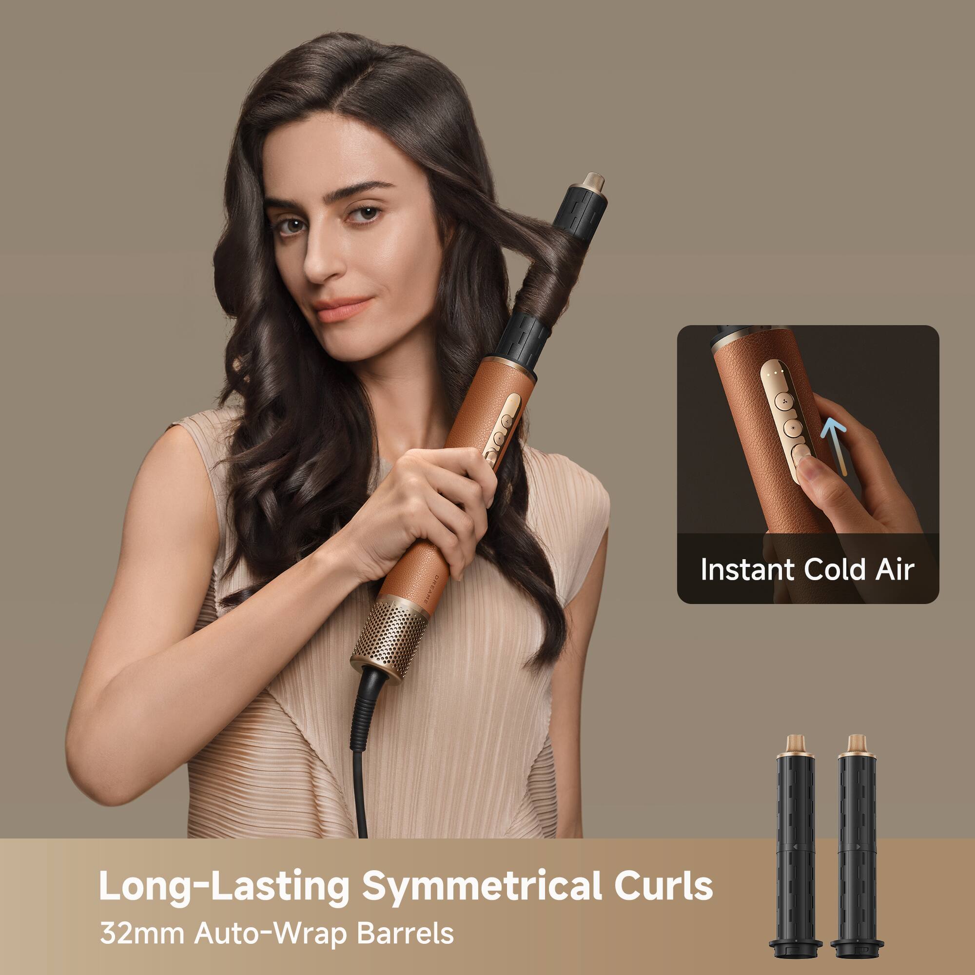 Instant Cold Air  
Long-Lasting Symmetrical Curls  
32mm Auto-Wrap Barrels
