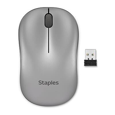 Front. Staples TECH - Staples TECH Wireless Ambidextrous Optical USB Mouse, Gray (ST63066) - Gray.