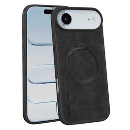 Dteck - Magnetic Textured PU Leather Phone Case for Apple iPhone Air, Shockproof Hybrid Protective Cover Raised Edge Protection - Black