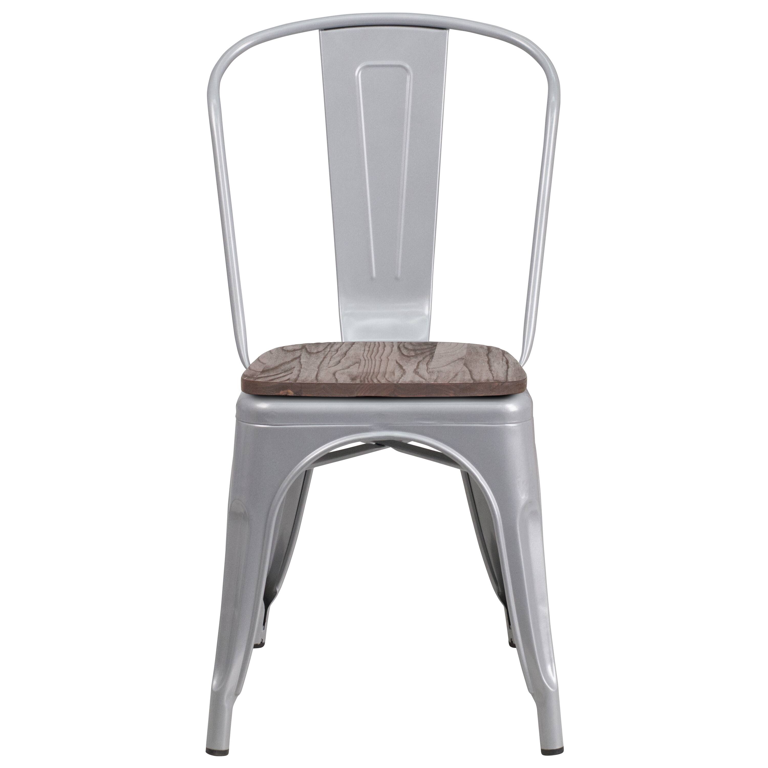 Alt View 3. Emma + Oliver - 4 Pack Metal Stackable Chair with Wood Seat - Silver.