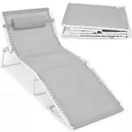 Best Choice Products - Extra Wide Patio Chaise Lounge Chair, Portable Folding Recliner w/ 8 Positions - Ice Gray/White