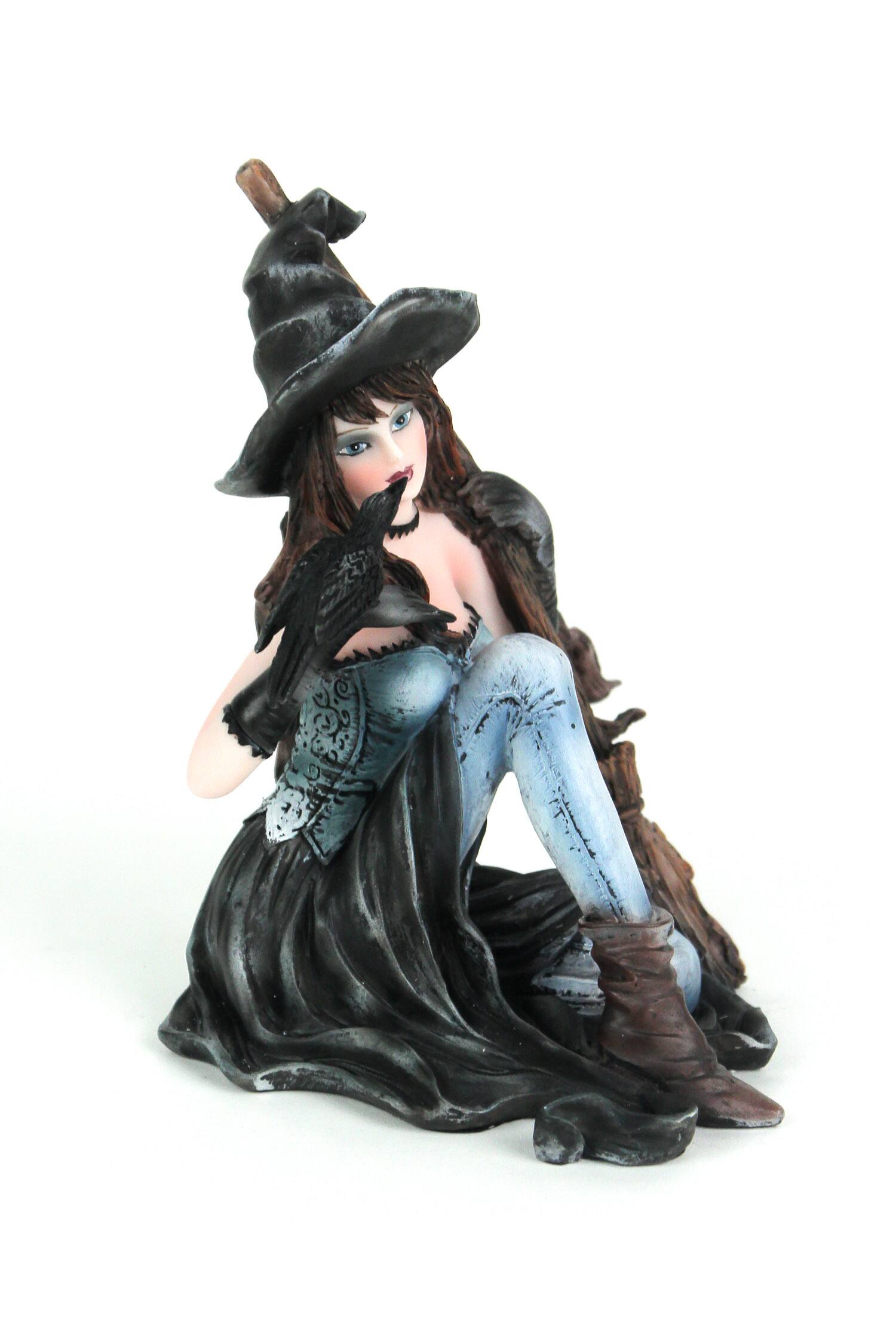 Alt View 1. Everspring Import Co. - Sitting Witch Holding Broomstick w/Black Raven Figurine Statue - Multicolored.