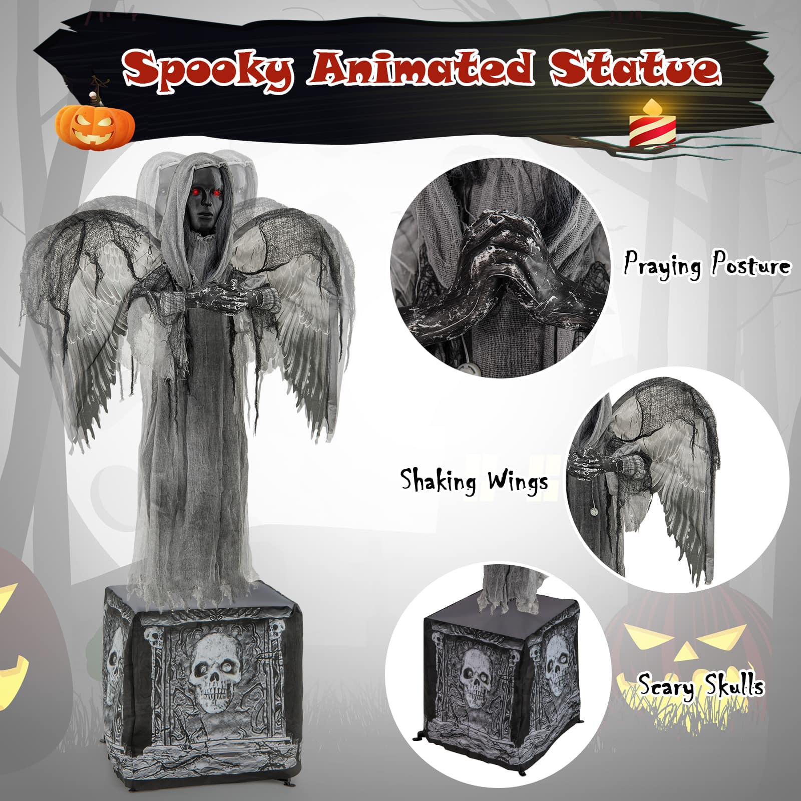 Costway 5.5ft Halloween Animatronic Decoration Animated Praying Angel