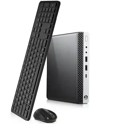 Front. HP - EliteDesk G3 Tiny Desktop Computer PC | Intel Core i3-6th | 8GB DDR4 RAM | 128GB SSD | Wireless K & M | Wi-Fi | Win11 - Black.