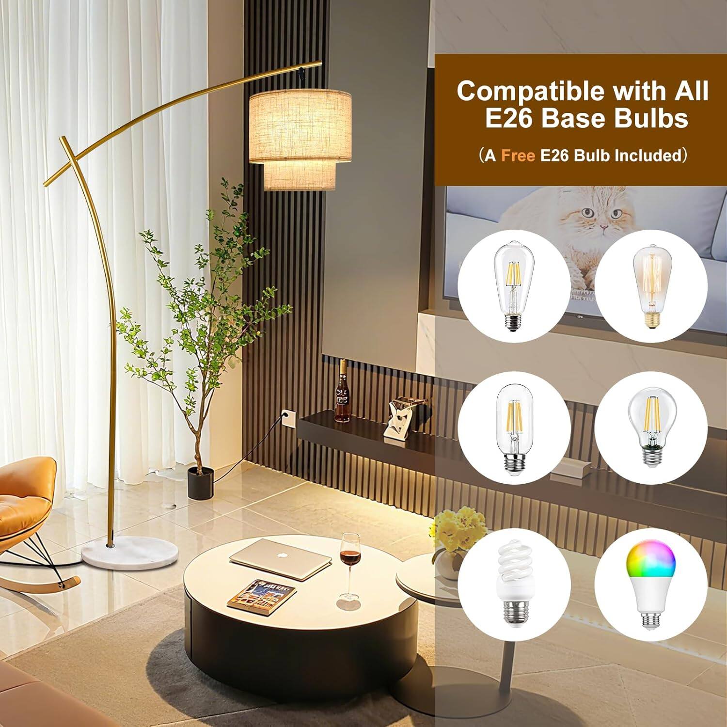 Compatible with All E26 Base Bulbs  
(A Free E26 Bulb Included)