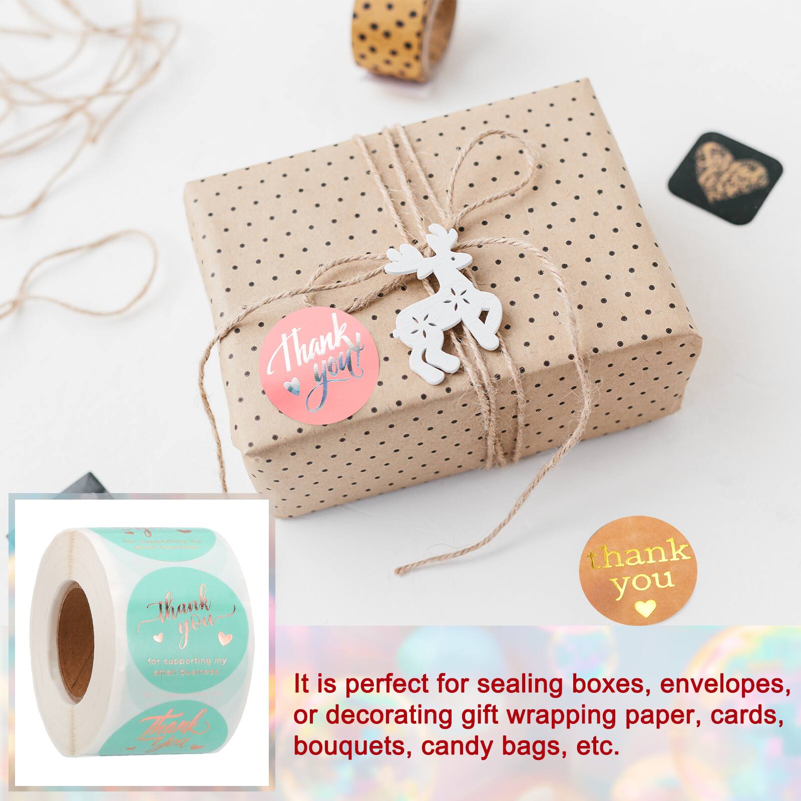 Thank you! This is a "Thank you" tape. Thank you for supporting my small business. It is perfect for sealing boxes, envelopes, or decorating gift wrapping paper, cards, bouquets, candy bags, etc.
