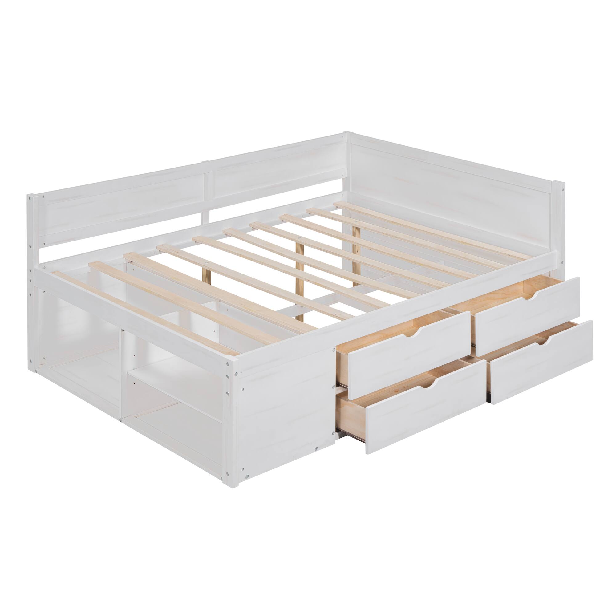 Alt View 1. Tiramisubest - Full Size Daybed with Drawers and Shelves, White - White.