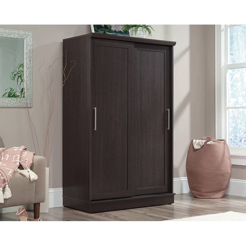 Angle. SlickBlue - Farm house Sliding Door Wardrobe Armoire with Garment Rod for Bedroom - Espresso.