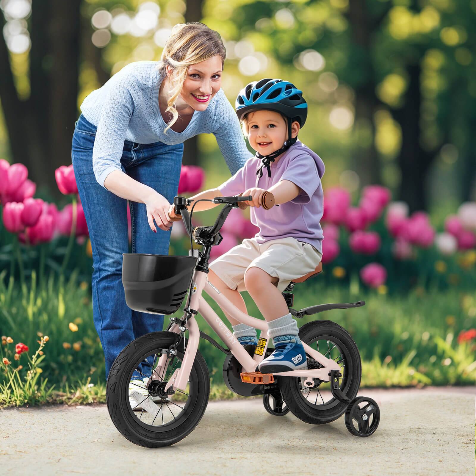 Alt View 1. Costway - Costway 12" Kid's Bike with Training Wheels Adjustable Handlebar & Seat Handbrake - Pink.