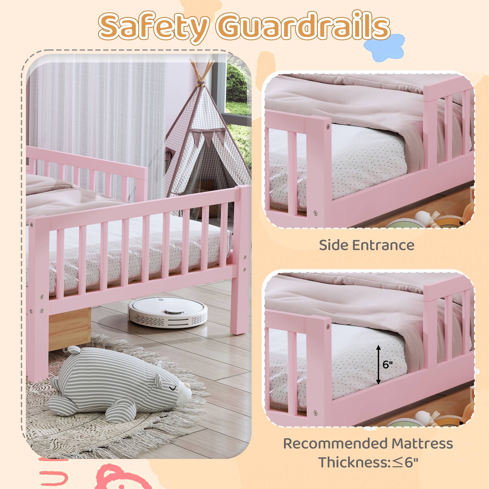 Safety Guardrails

Side Entrance

Recommended Mattress Thickness: ≤6"