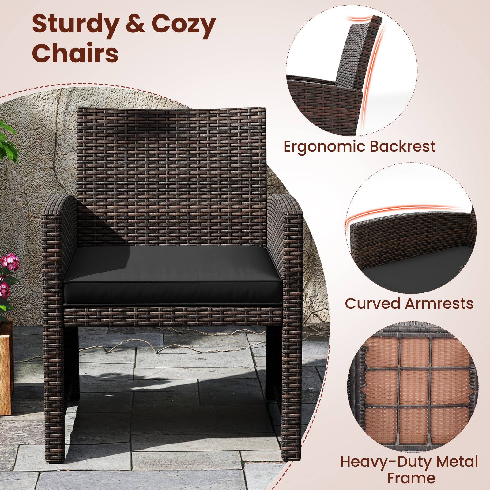 Sturdy & Cozy Chairs: Ergonomic Backrest, Curved Armrests, Heavy-Duty Metal Frame