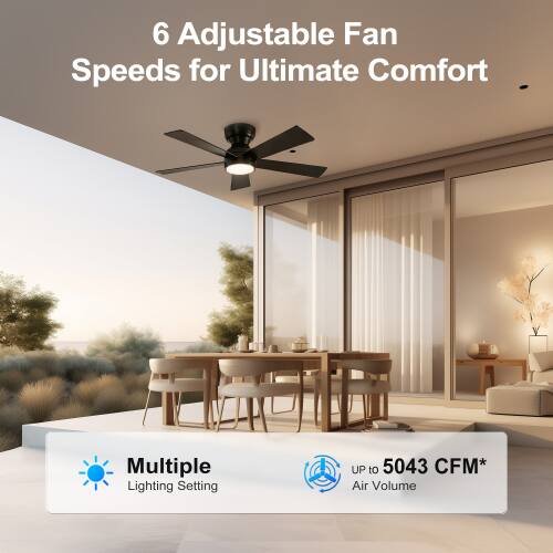 6 Adjustable Fan Speeds for Ultimate Comfort  
Multiple Lighting Settings  
Up to 5043 CFM* Air Volume