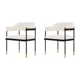 Manhattan Comfort - Lia Modern Metal Chenille Dining Chair with Arms - Set of 2 - Cream