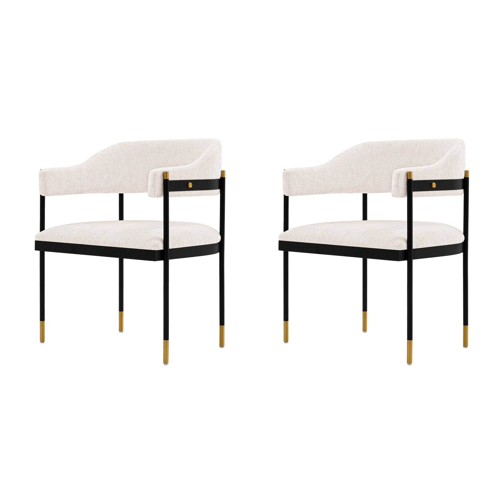 Front. Manhattan Comfort - Lia Modern Metal Chenille Dining Chair with Arms - Set of 2 - Cream.