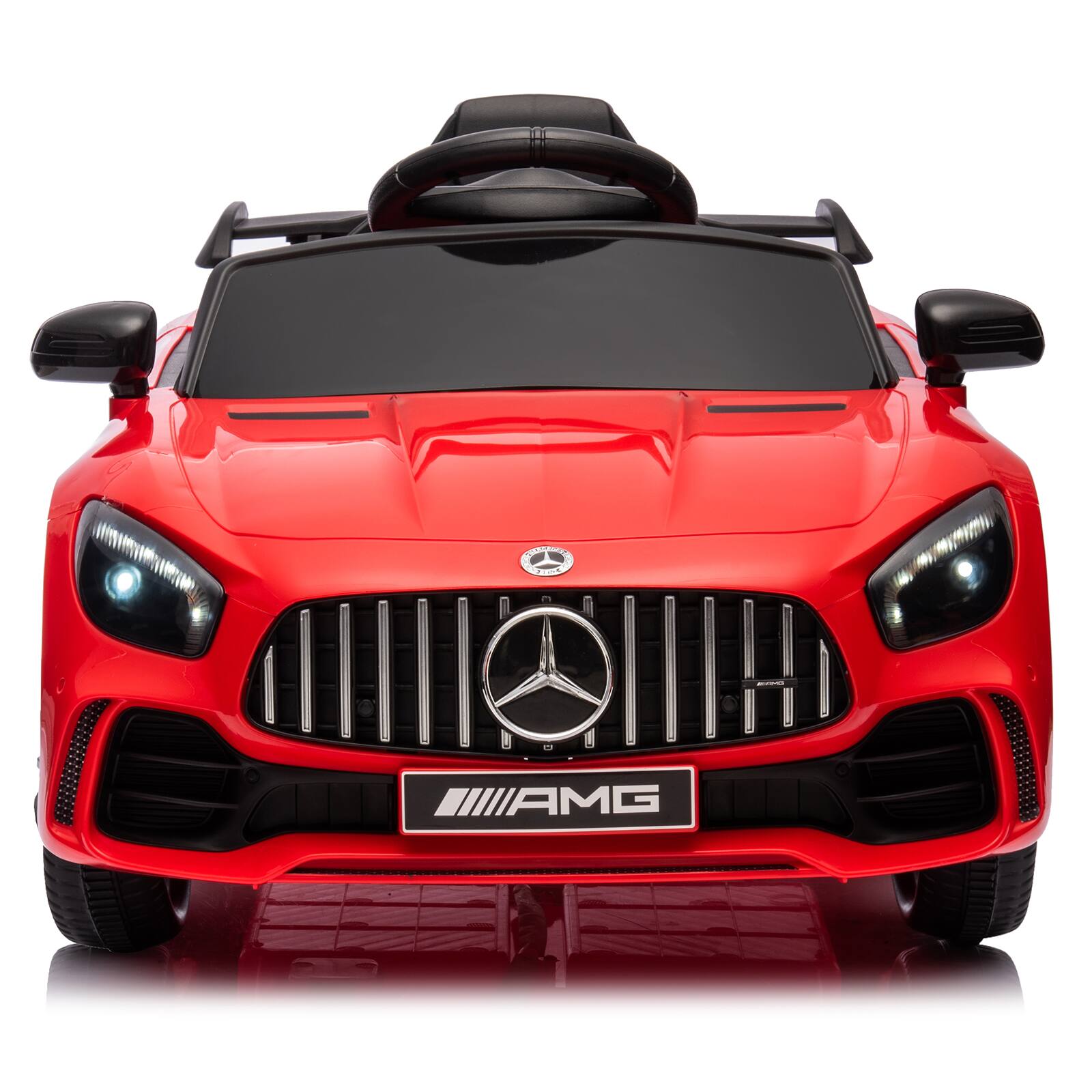 Angle. Winado - 12V Ride on Car, Licensed Mercedes Benz AMG GTR Battery Powered Electric Vehicle, w/Parent Remote, Wider Seat, LED Light - Red.
