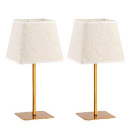 Oumilen - 2-Pack Gold Metal Table Lamps with Trapezoidal Linen Shades, 6In Square Base, E26 Socket & UL Plug