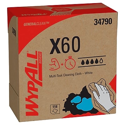 "WypAll - GeneralClean X60 Fabric Cleaning Wipers, 16.8"" x 9.1"", 118 Wipers/Box, 10/Carton (34790) - White" price history on PriceWatchPro