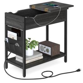 Songmics Home - Side Table with Charging Station Ebonized and Black Finish - Oak