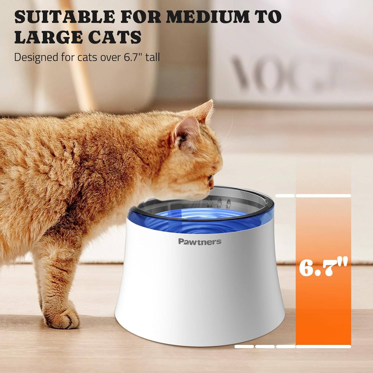 SUITABLE FOR MEDIUM TO LARGE CATS  
Designed for cats over 6.7" tall  

Pawtners  

6.7"