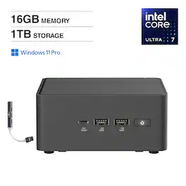 ASUS - NUC 15 Pro Mini Desktop (Intel Ultra 7-255H, 16GB DDR5, 1TB PCIe SSD, Intel Arc 140T, Win 11 Pro) w/USB Hub - Black