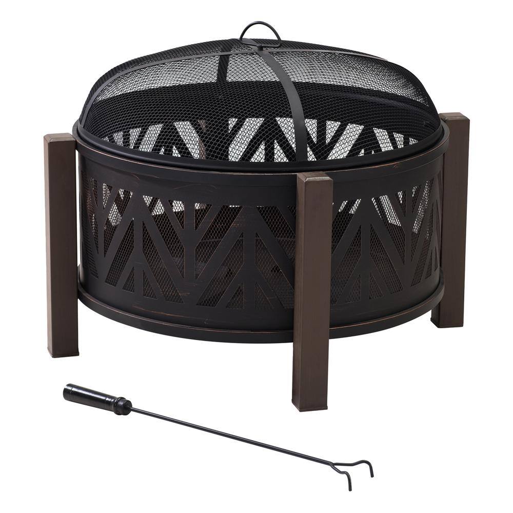 Front. SUNJOY - Fire Pit for Outside, Outdoor Steel Wood Burning Fire Pits with Screen.