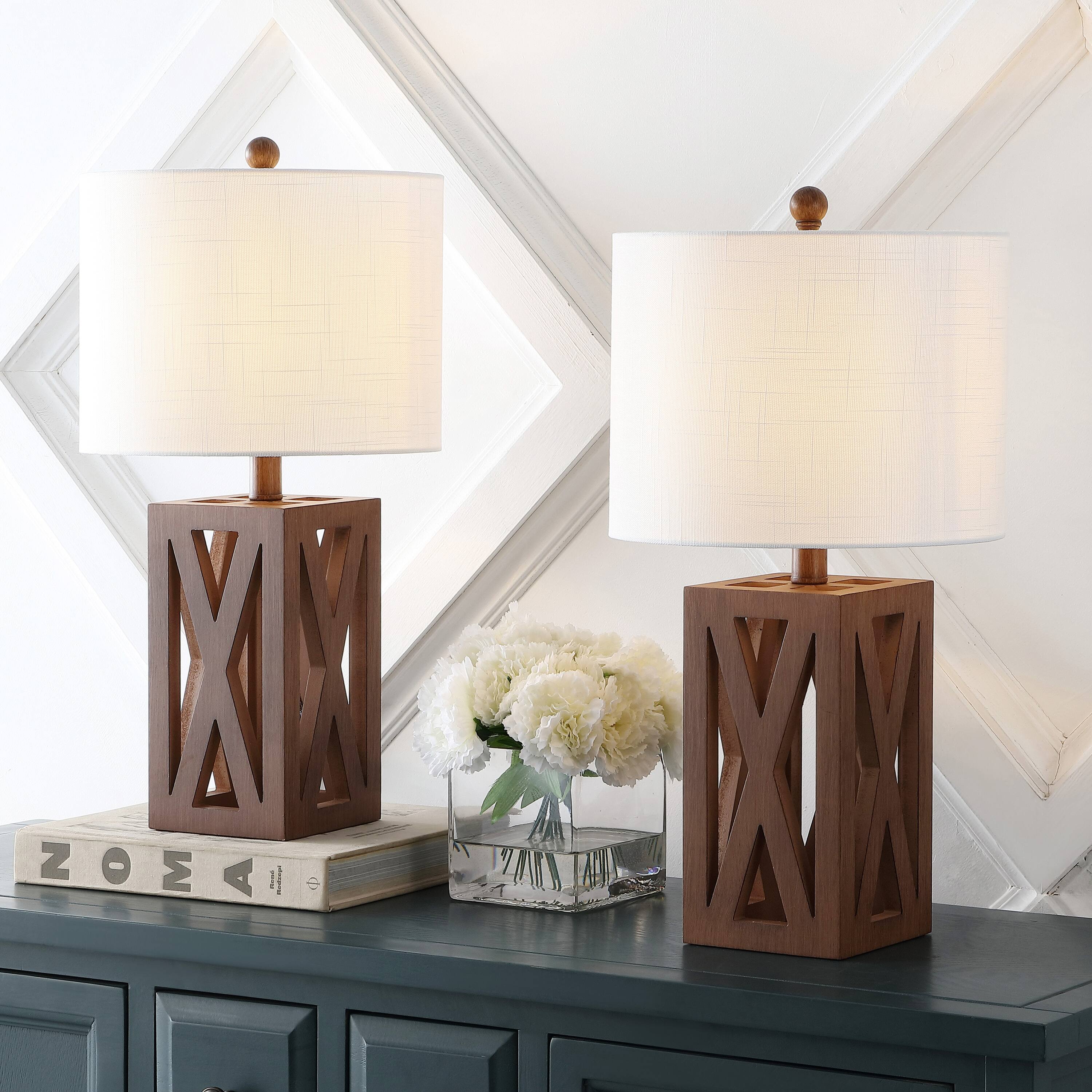 Alt View 1. Jonathan Y - Stewart 21.5" Farmhouse Wood LED Table Lamp, Brown (Set of 2) - Brown.