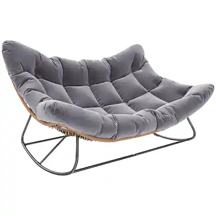 Front. Outsunny - Outdoor Double Papasan Rocking Chair, Oversized Rocking Egg Chair with Cushion for Garden - Gray.