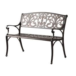 Balkene Home - Decatur Cast Aluminum Patio Bench Heavy Duty Rust Free Metal Construction Front Porch Backyard Garden Pool Deck Outdoors - Antique Bronze