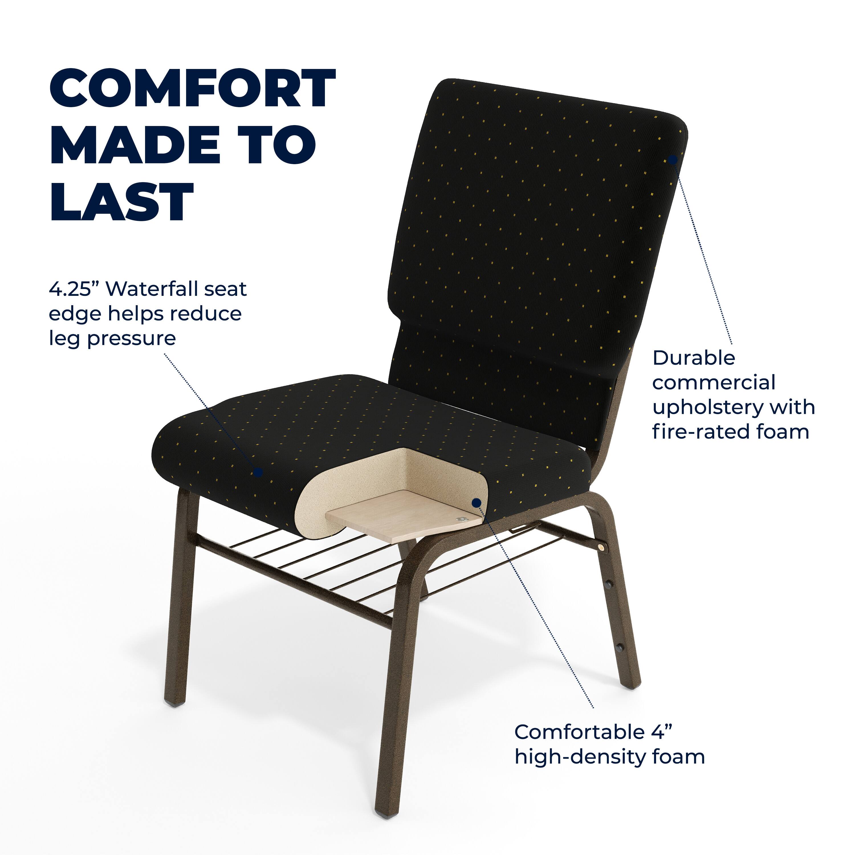 COMFORT MADE TO LAST

4.25" Waterfall seat edge helps reduce leg pressure

Durable commercial upholstery with fire-rated foam

Comfortable 4" high-density foam