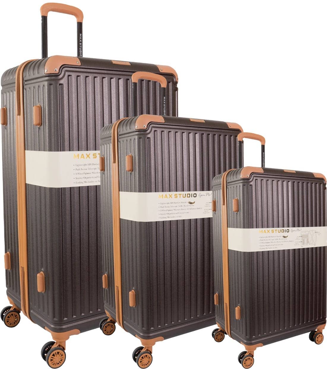 Max Studio - 3 Piece Santorini Expandable Lightweight Double Spinner Wheels Luggage Set - Chocolate