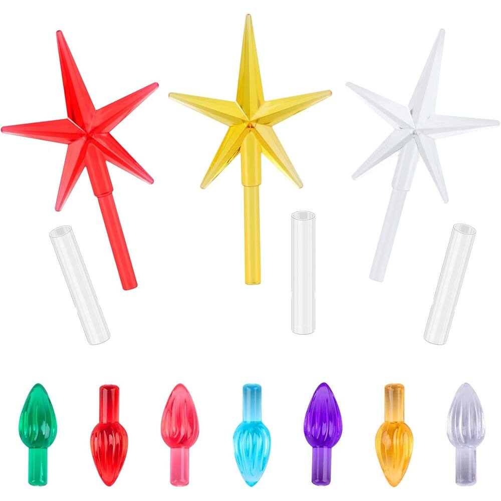 Front. Schertz - Ceramic Christmas Tree Replacement Bulbs – Multicolor Twist, 105 Bulbs + 3 Stars.