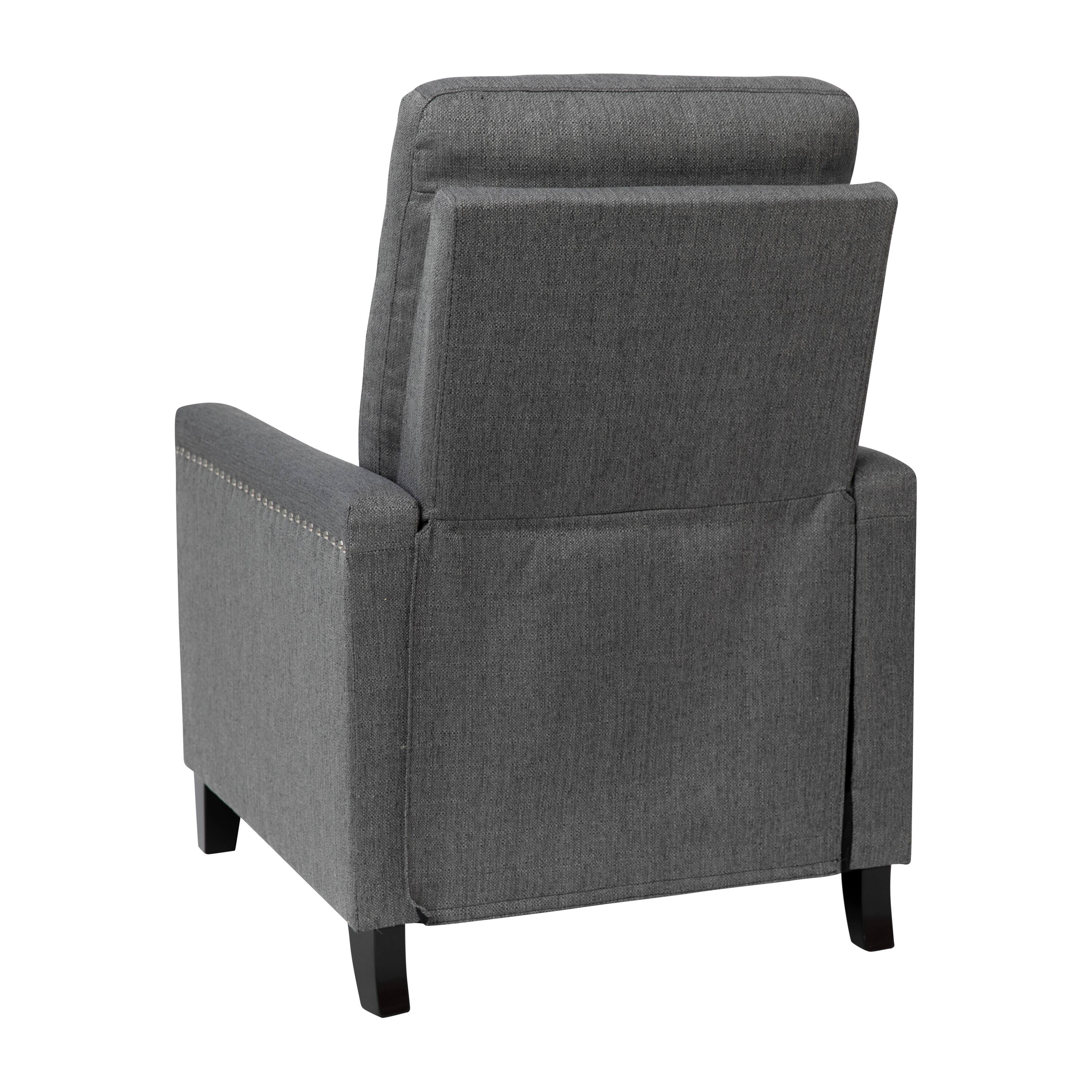 Alt View 5. Emma + Oliver - Eltz Fabric Upholstered Push Back Recliner with Nailhead Trim and Pop Out Footrest for Living Room, Den & Bedroom - Gray.