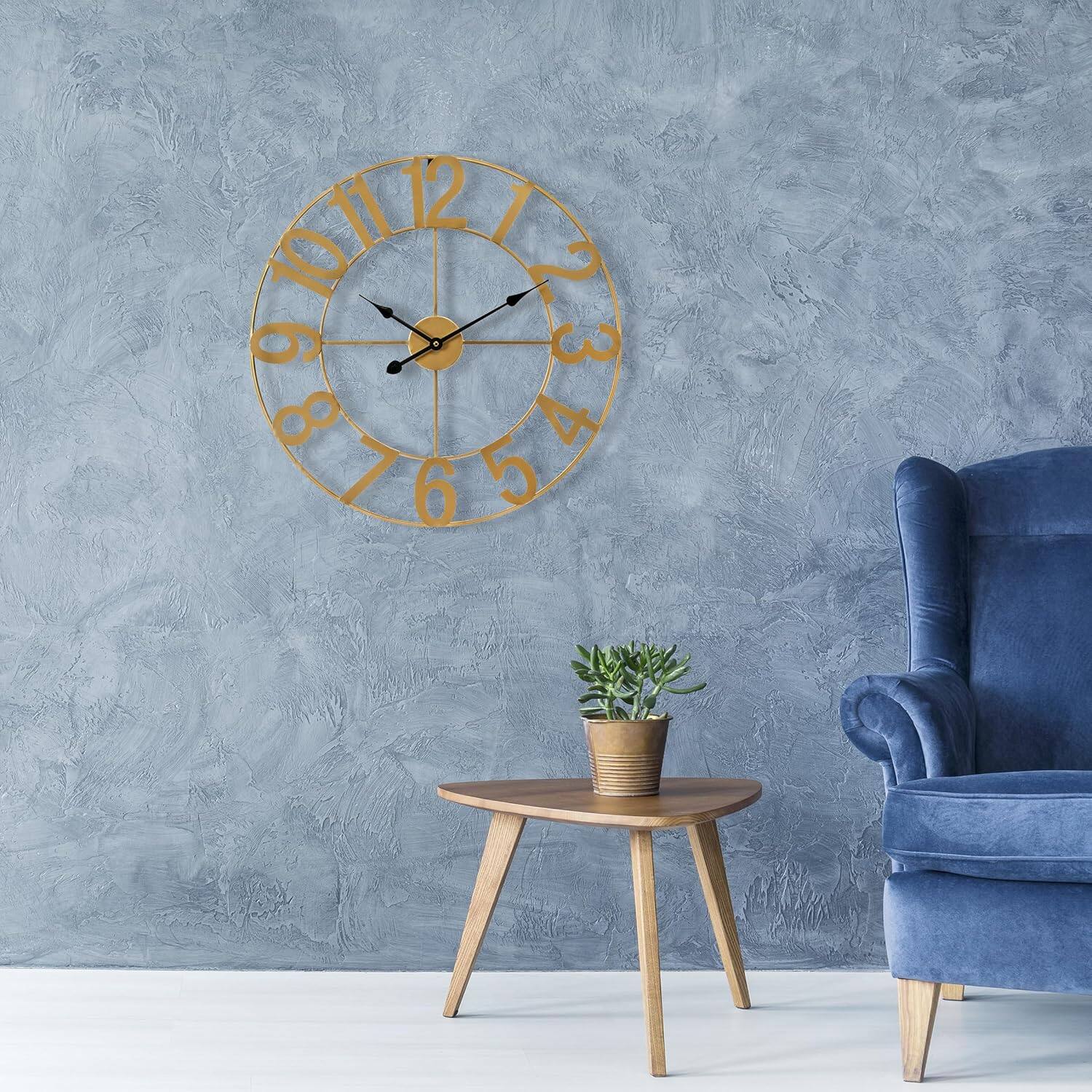 Angle. Sorbus - Sorbus Gold Metal Wall Clock - 16 inch Decorative Analog Wall Clock for Living Room, Kitchen - Battery Operated - Gold.