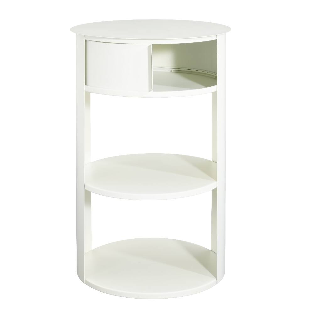 Back. Loheer - Loheer Round Metal Side Table 3-Tier Sliding Door End Table Matte White - White.