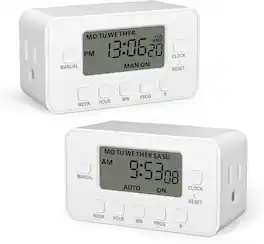 BN-LINK - 7-Day Digital Timer with Dual Outlet, LCD Display, 3-Prong Programmable, 125V 15A 1875W, Heavy Duty, 2 Pack - White