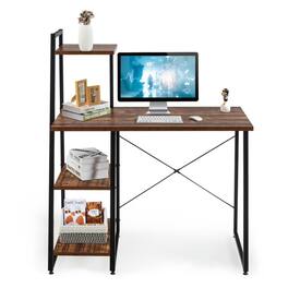 Pefilos - Compact Computer Desk Workstation with 4 Tier Shelves for Home & Office- Office Desk, Desks, Working, Writing - Brown