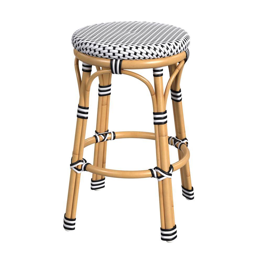 Alt View 1. Butler Specialty - Tobias 24 in. Seat Height Outdoor Rattan and Metal Backless Counter Stool - Black And White.
