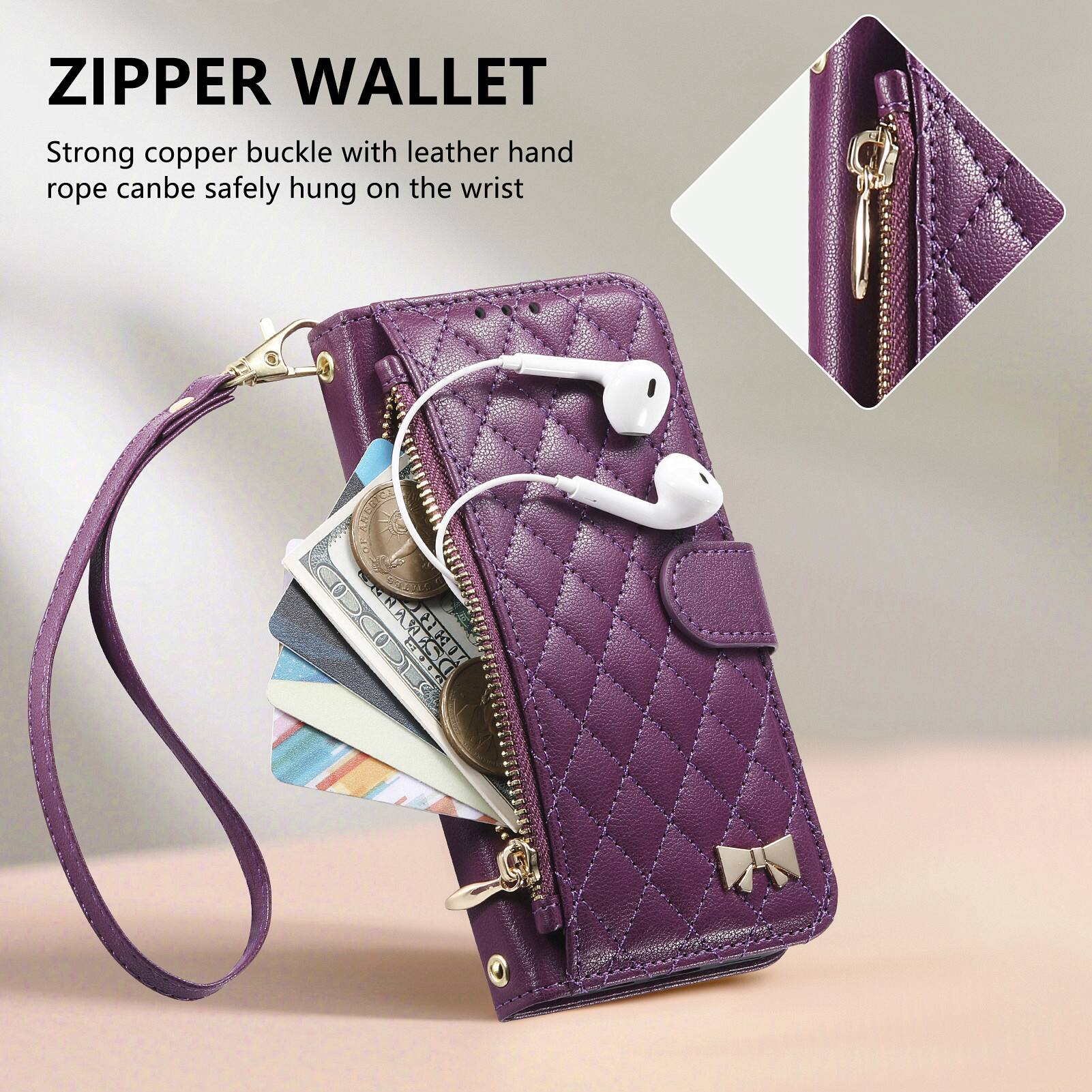 ZIPPER WALLET

Strong copper buckle with leather hand rope can be safely hung on the wrist