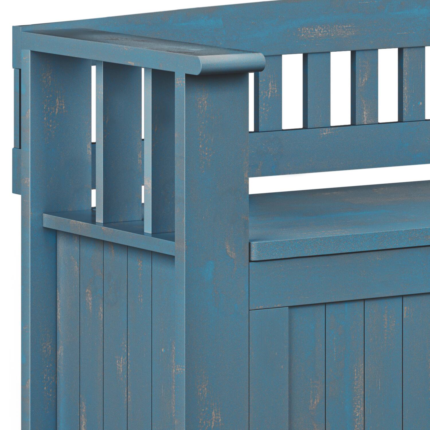 Alt View 3. Simpli Home - Acadian SOLID WOOD 48 inch Wide Transitional Entryway Storage Bench in Distressed Coastal Blue - Distressed Coastal Blue.