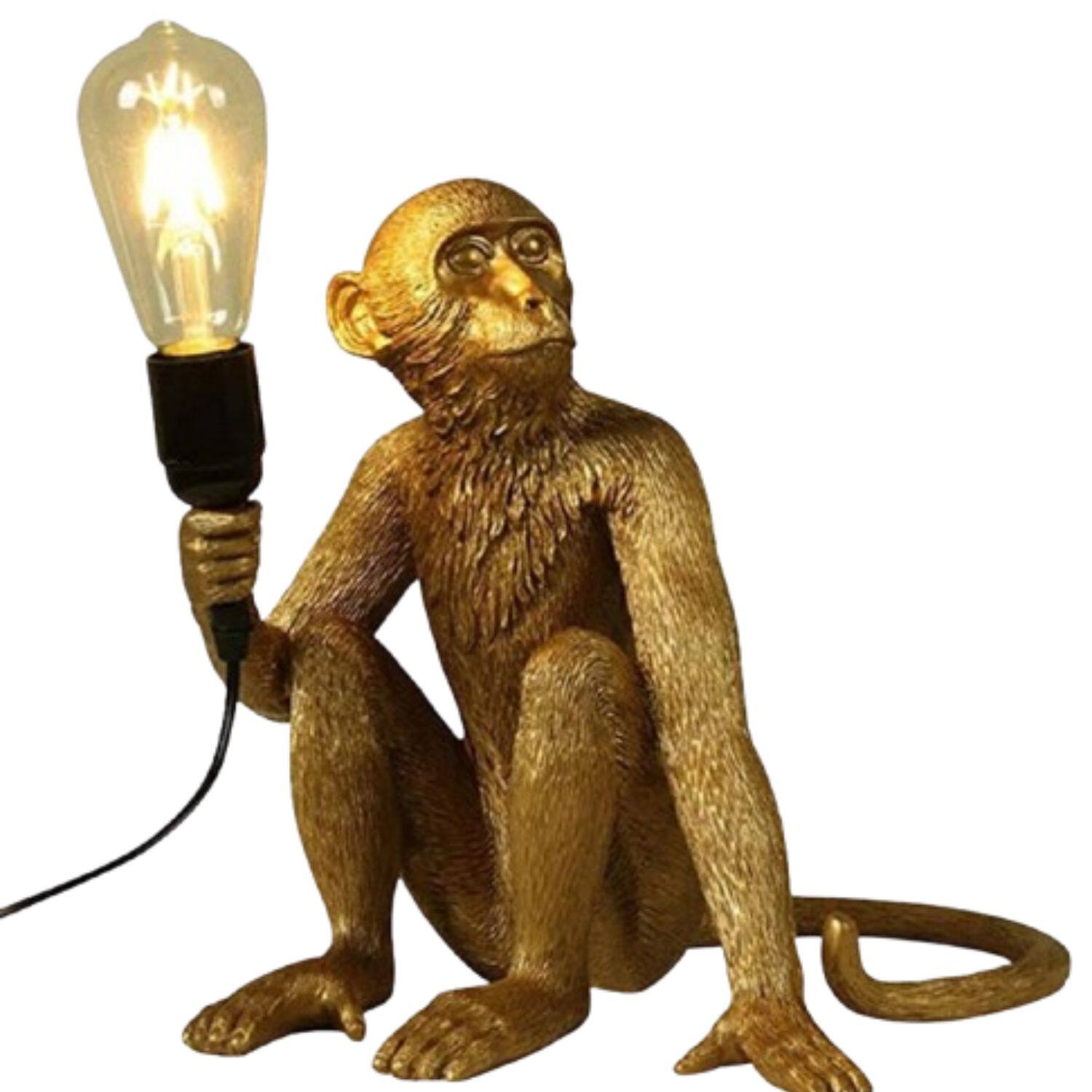 Front. Stock Preferred - Vintage Monkey Wall & Table Lamp-Desk - Gold.