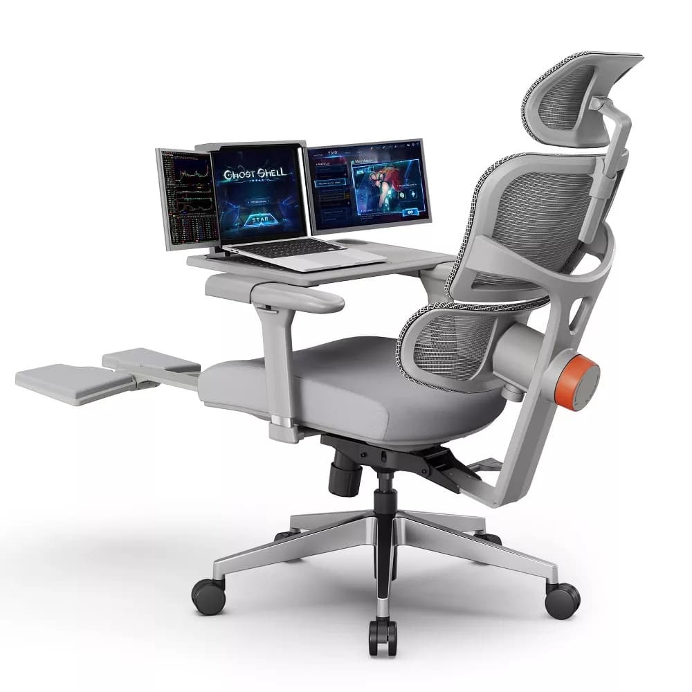 Newtral - NT002+LAPD Ergonomic Chair Set w/ Auto-Follow Backrest, 4D Arms, Detachable Table & Footrest - Gray - Thumbnail 2