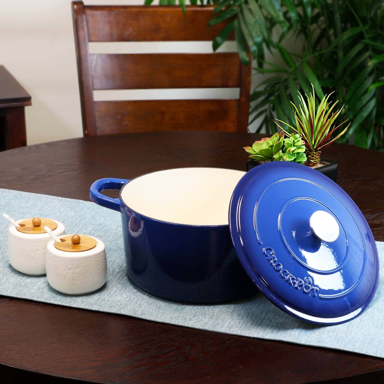 Alt View 2. Crockpot - Crock Pot Artisan 7 Quart Round Cast Iron Dutch Oven in Sapphire Blue - Sapphire Blue.