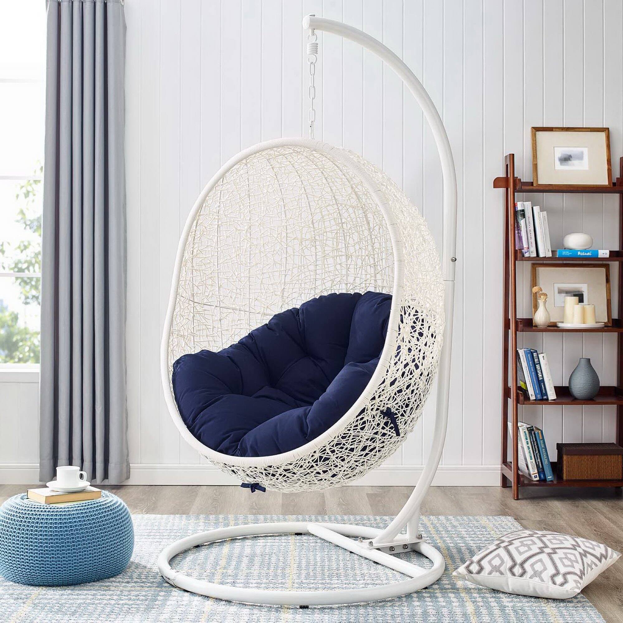 Alt View 2. Modway - Hide Outdoor Patio Sunbrella® Swing Chair With Stand by Modway - White Navy.