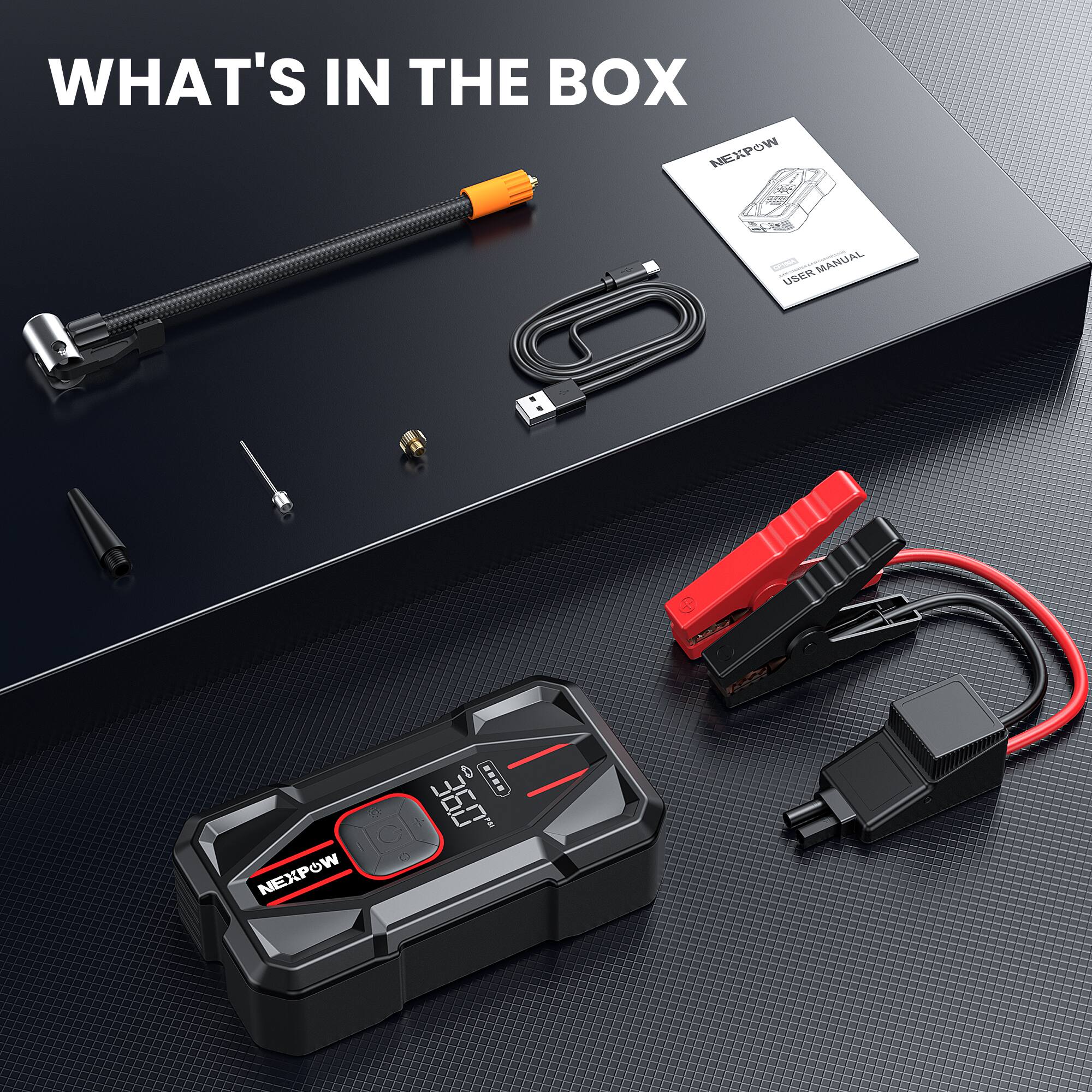 WHAT'S IN THE BOX

NEXPOW

USER MANUAL

NEXPOW

D: 360
