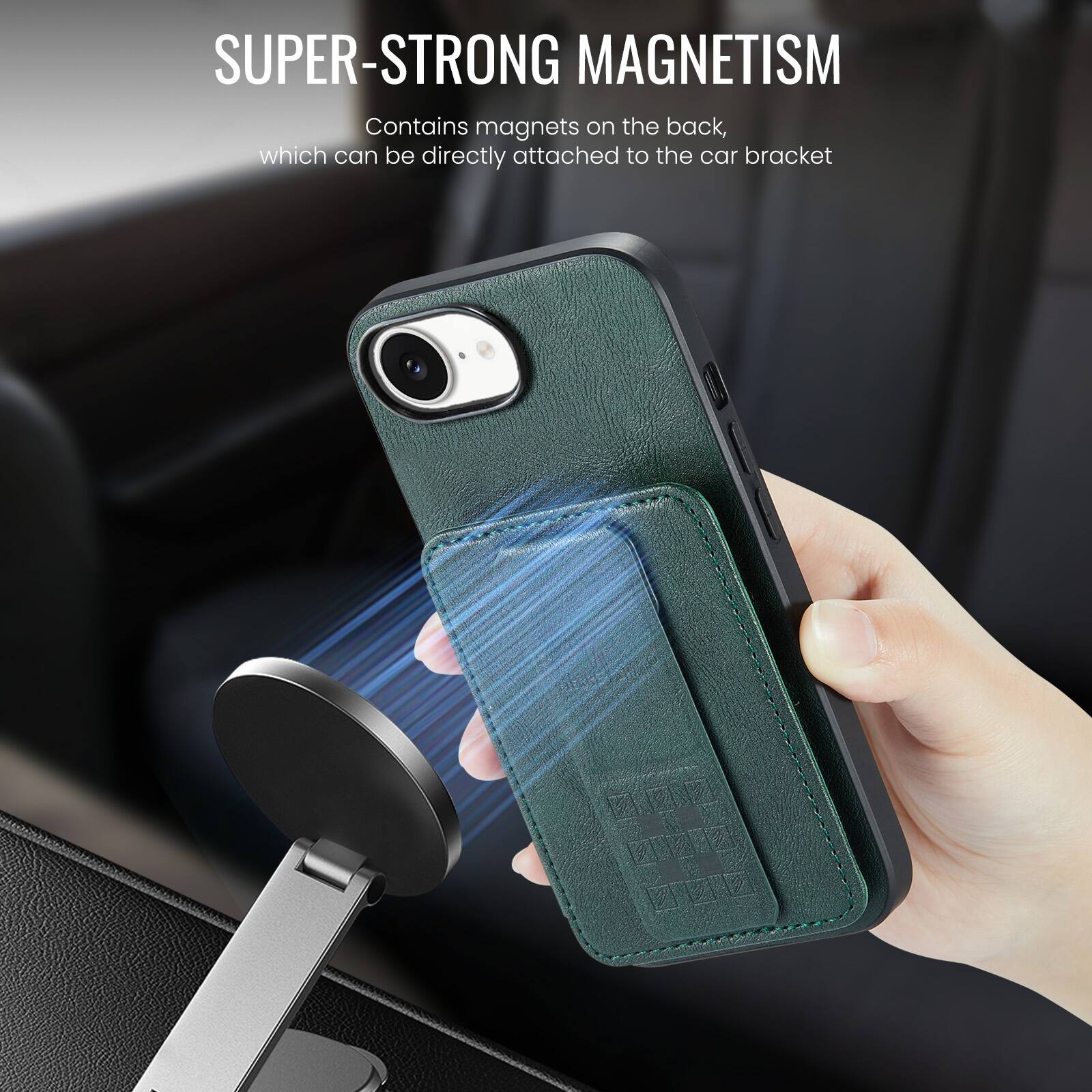 SUPER-STRONG MAGNETISM  
Contains magnets on the back, which can be directly attached to the car bracket