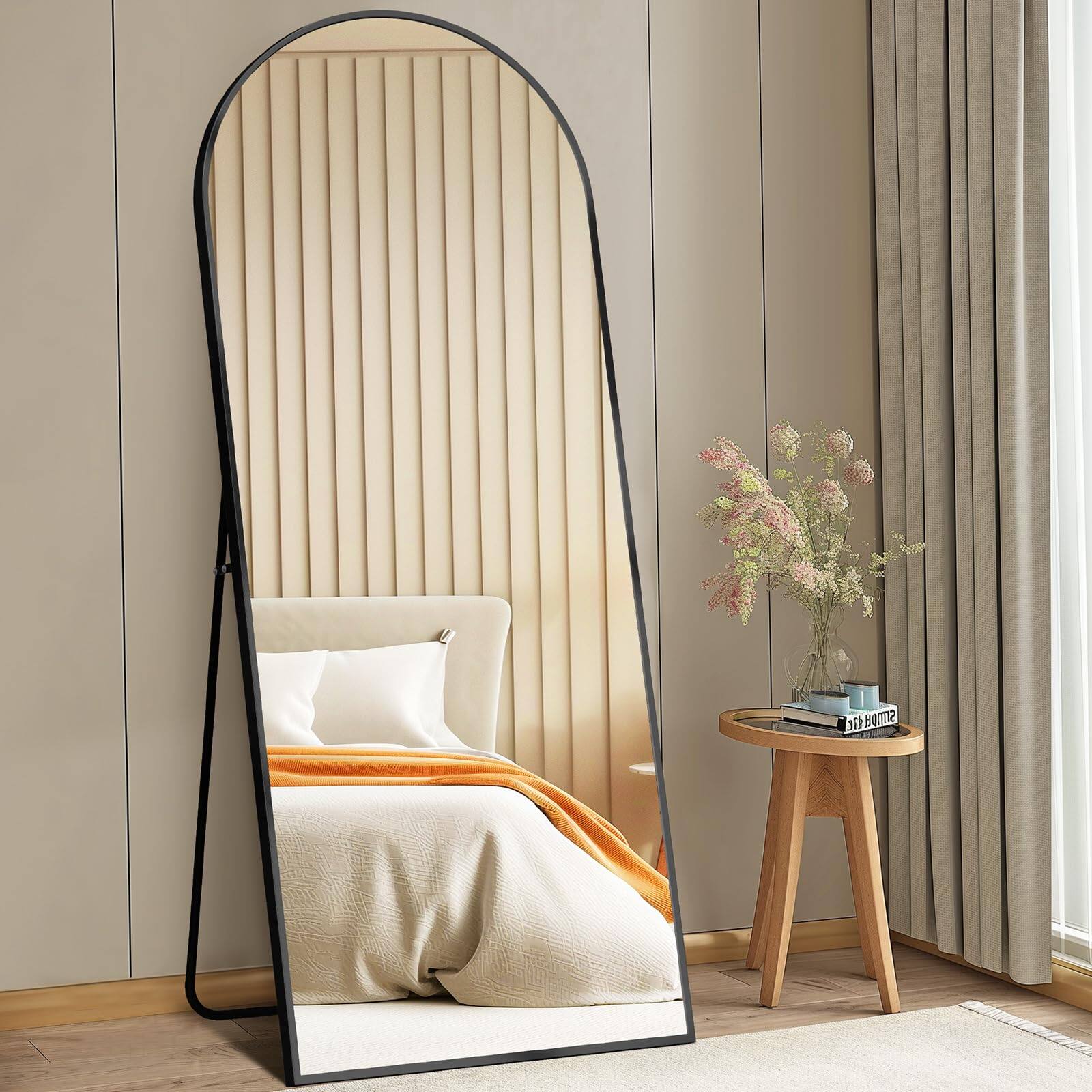 Alt View 3. Stylel Star - Arched Full Length Mirror With Stand 64"x21" Floor Standing Aluminum Frame For Bedroom Body Hanging Leaning Modern Simpl.