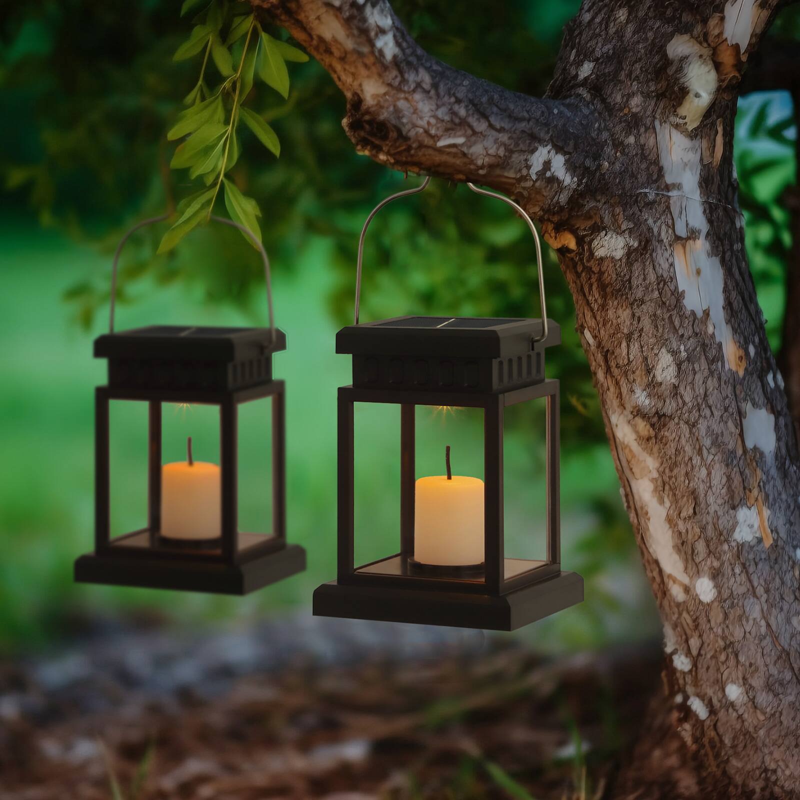 Alt View 1. Oumilen - 4 Pack Solar Vintage Hanging Candle Lantern Lights with Clip – IP65 Steady Warm LED for Tree Garden.