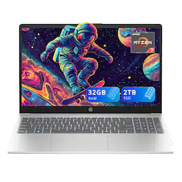 HP - 15.6" FHD Laptop,AMD Ryzen 7 5825U,32GB DDR4 RAM,2TB SSD,AMD Radeon Graphics,Copilot,Wi-Fi 6,Windows 11 Home - Silver