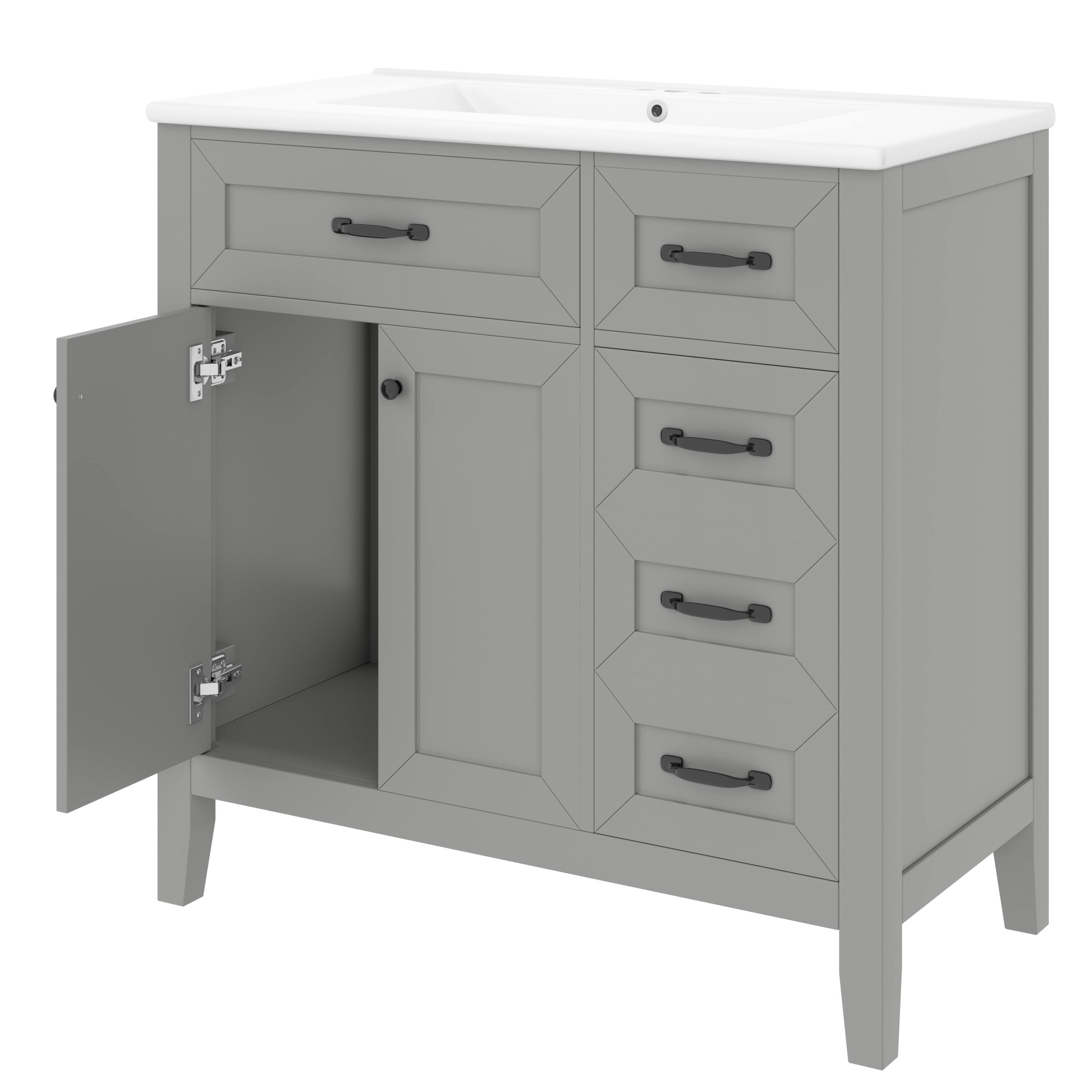 Alt View 8. Tiramisubest - 36" Bathroom Vanity with Sink Combo, Gray Bathroom Cabinet with Drawers, Solid Frame and MDF Board - Gray.
